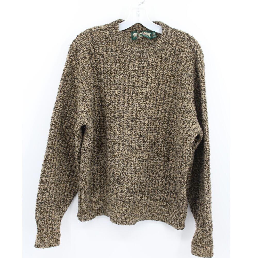 VTG American Eagle Mens Wool Blend Sweater Size XL Chunky Open Knit Tan Black